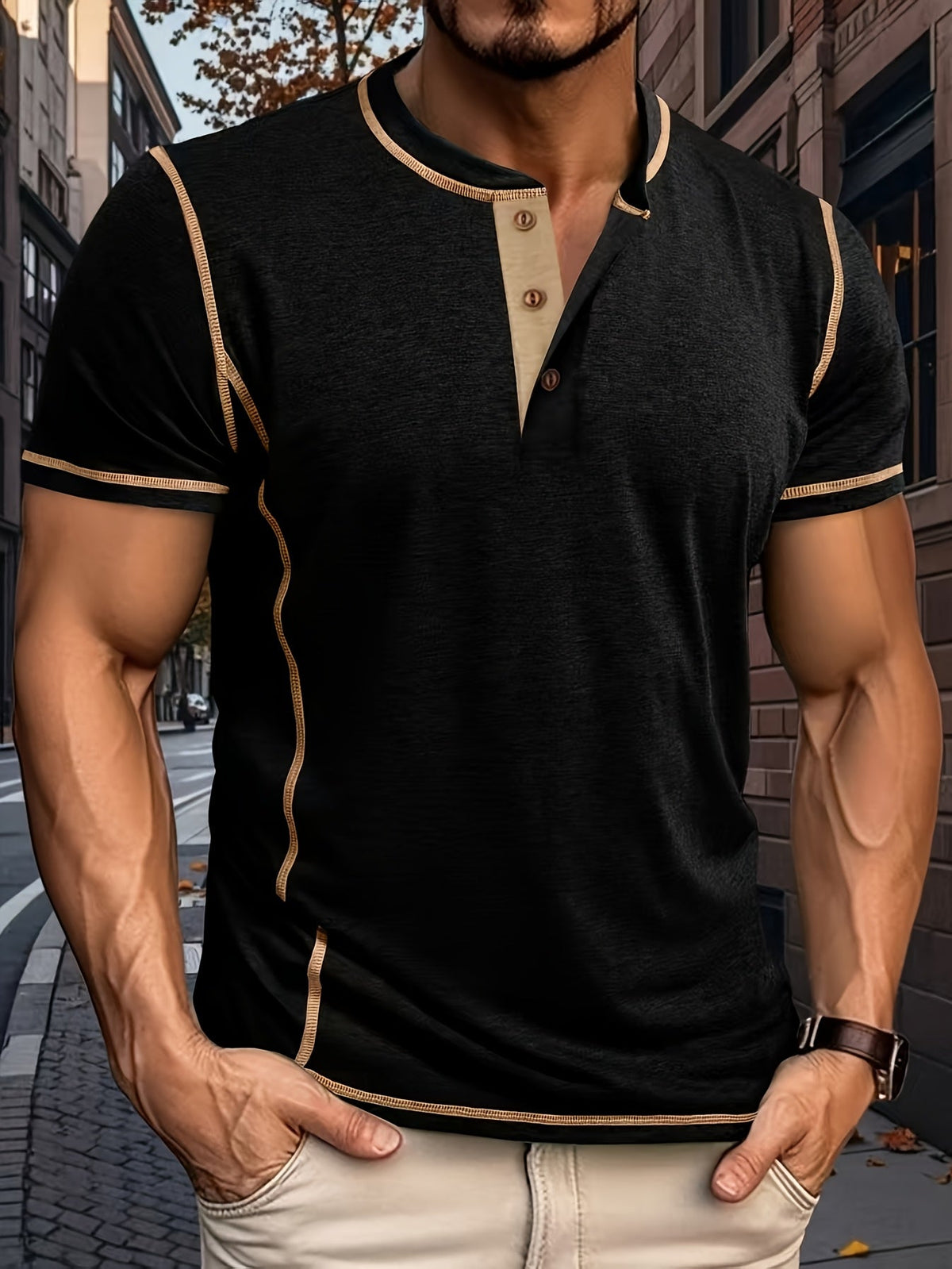 FARBBLOCK HENLEY-SHIRT FÜR HERREN