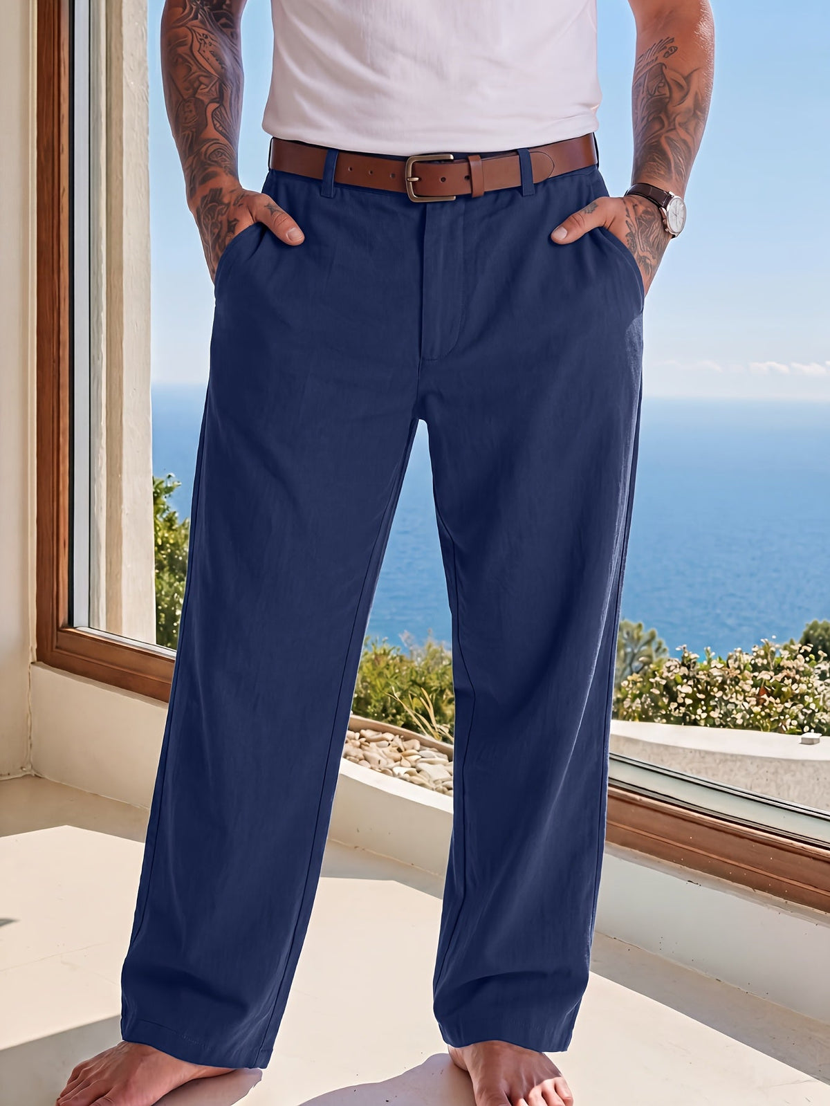 GEWEBTE LEINENHOSE FÜR HERREN