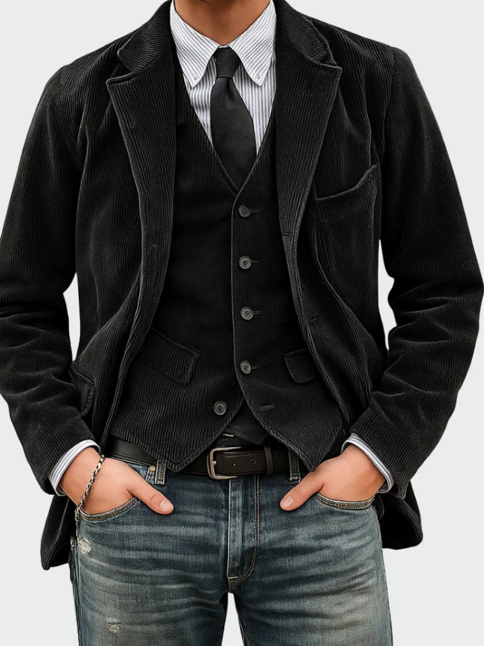 VERFEINERTER CORDUROY BLAZER ANZUG FÜR MÄNNER