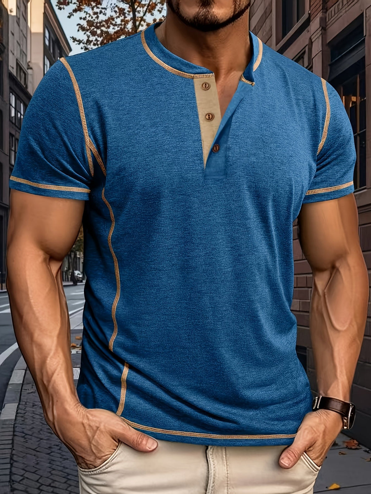 FARBBLOCK HENLEY-SHIRT FÜR HERREN
