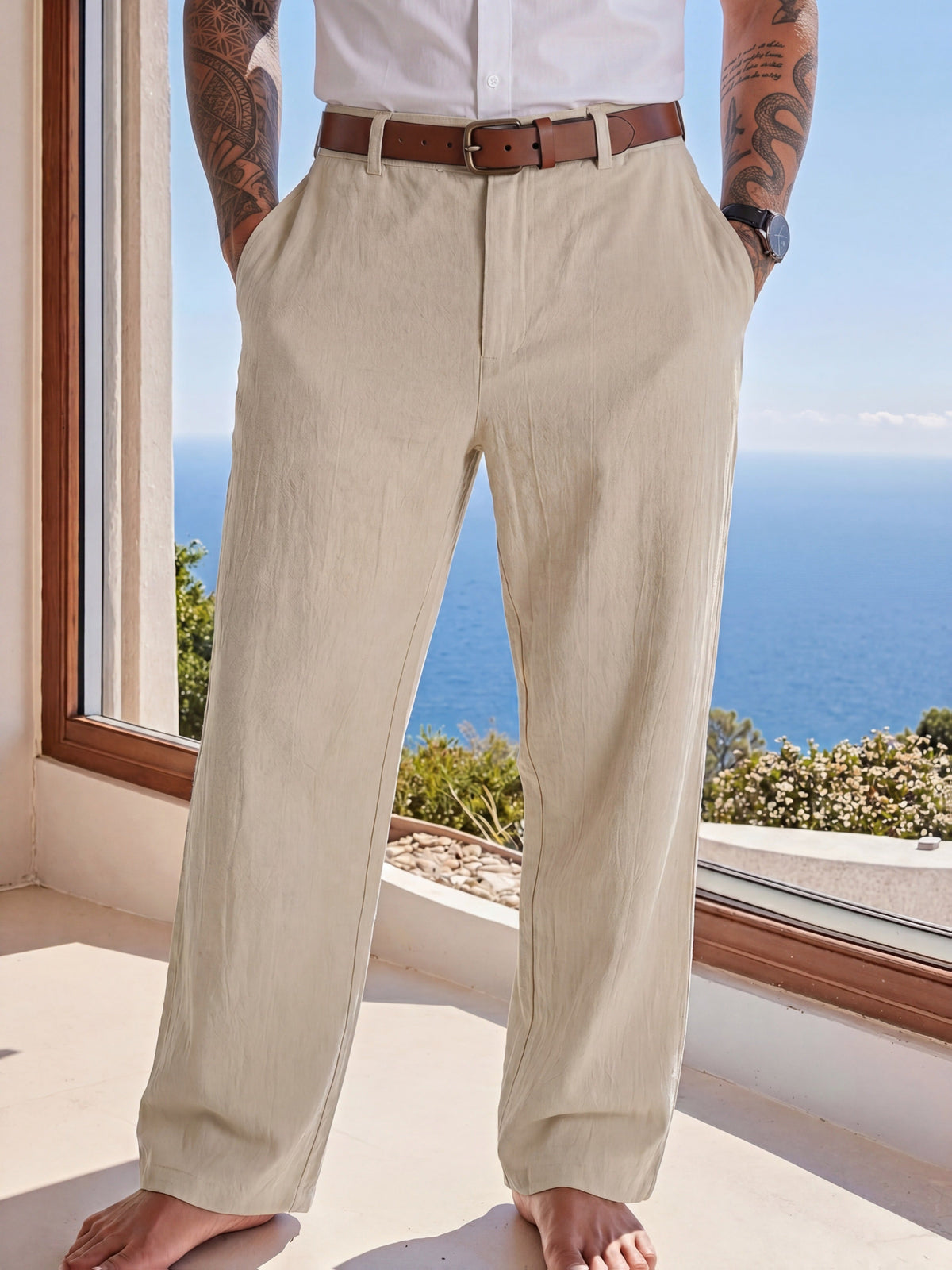 GEWEBTE LEINENHOSE FÜR HERREN