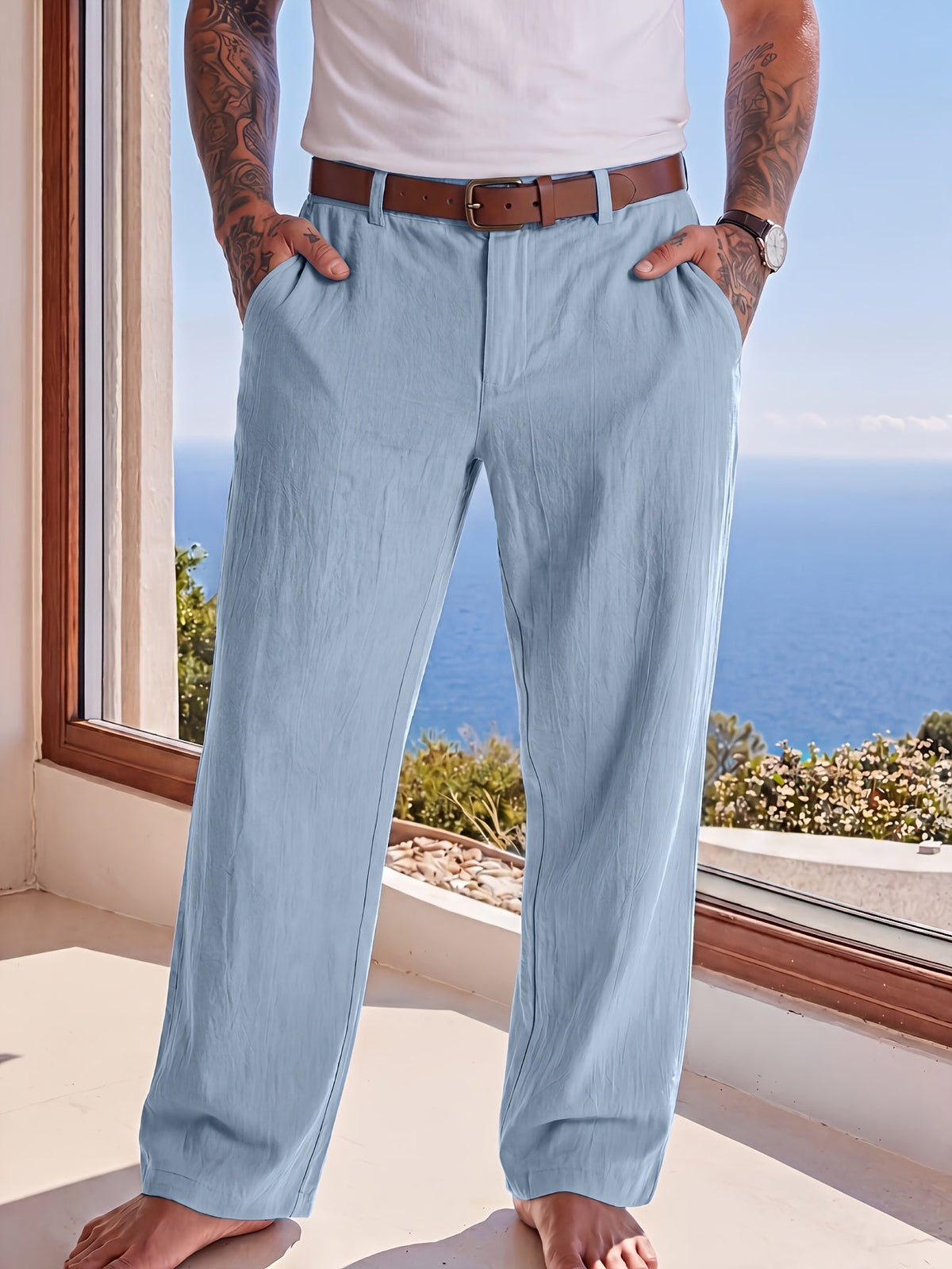 GEWEBTE LEINENHOSE FÜR HERREN