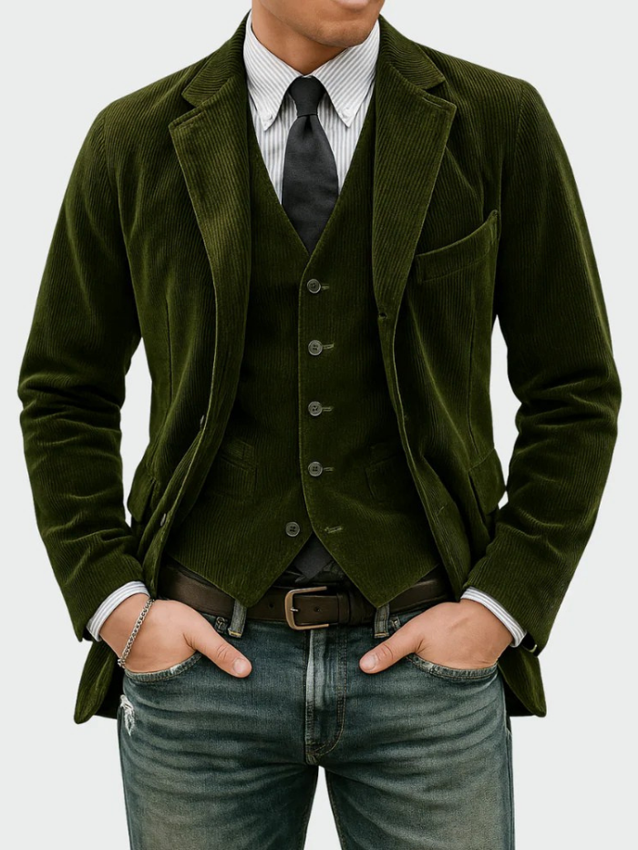 VERFEINERTER CORDUROY BLAZER ANZUG FÜR MÄNNER