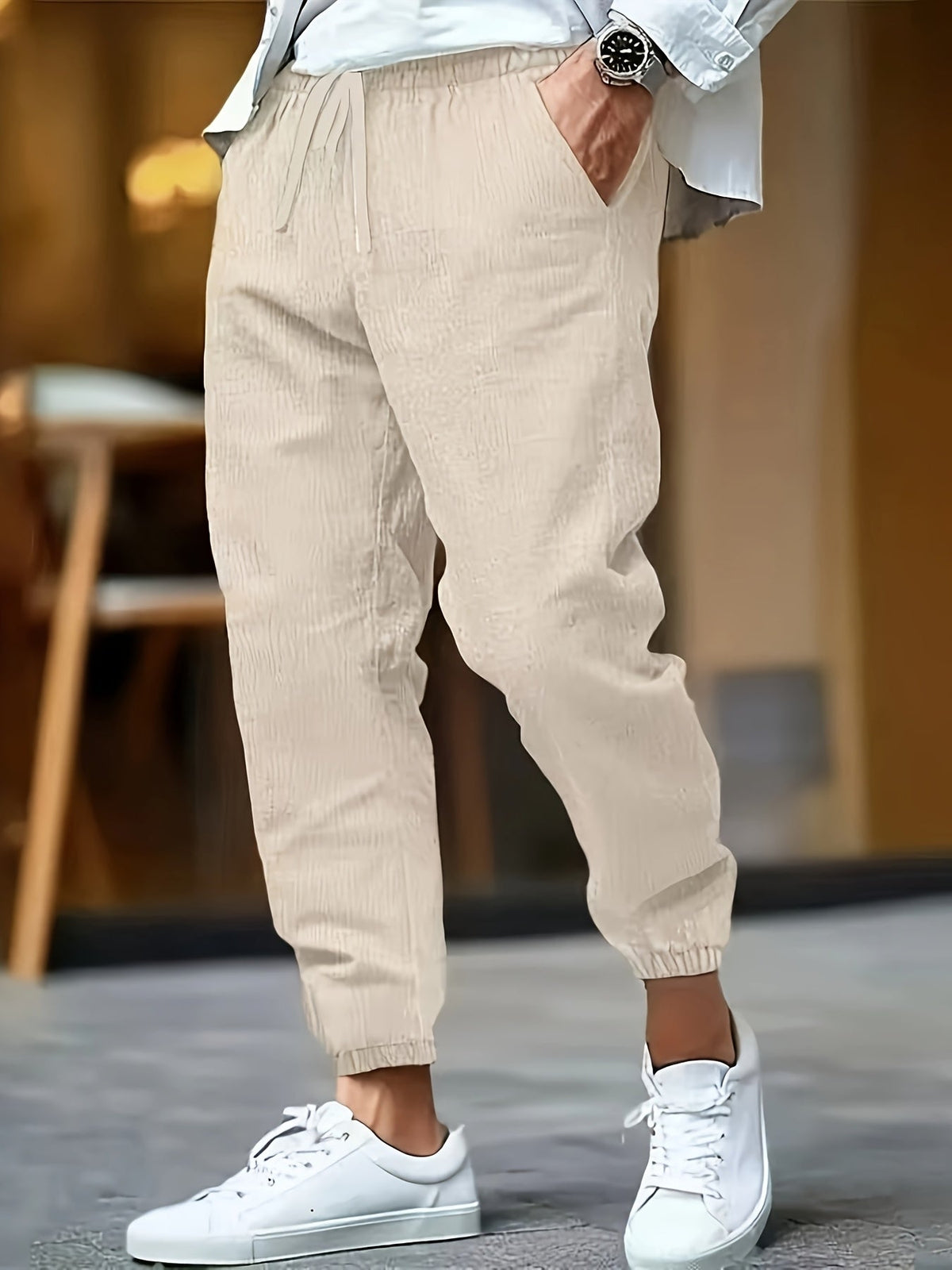 ZUGBAND LEINENHOSE FÜR MÄNNER