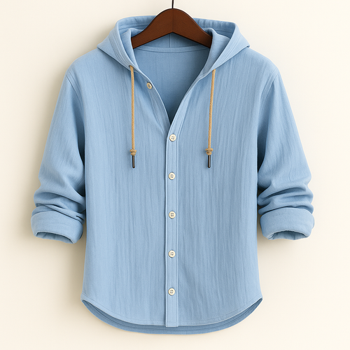 BAUMWOLLE-LEINEN-HOODIE-SHIRT FÜR MÄNNER