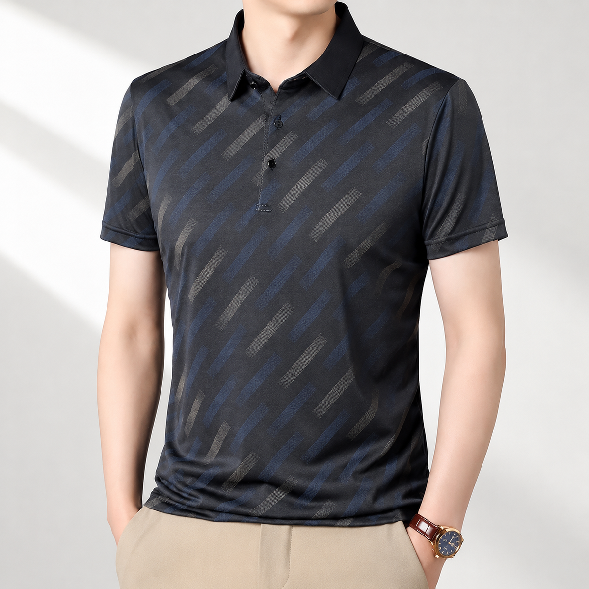 GEOMETRISCHES DRUCK-POLOSHIRT FÜR HERREN