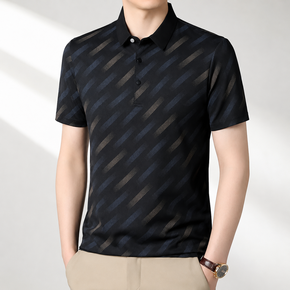 GEOMETRISCHES DRUCK-POLOSHIRT FÜR HERREN