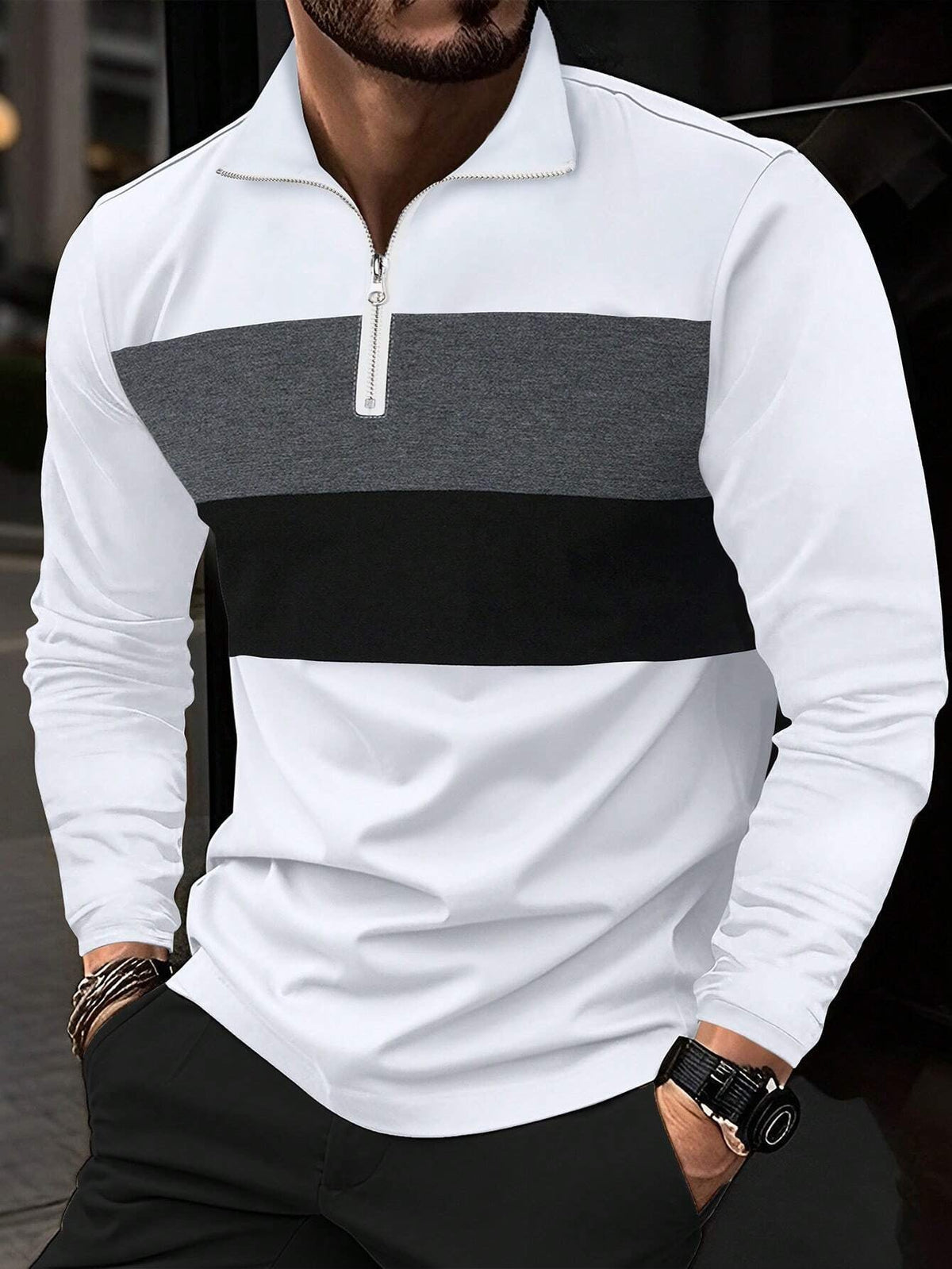 FARBBLOCK ZIP-HEMD FÜR HERREN