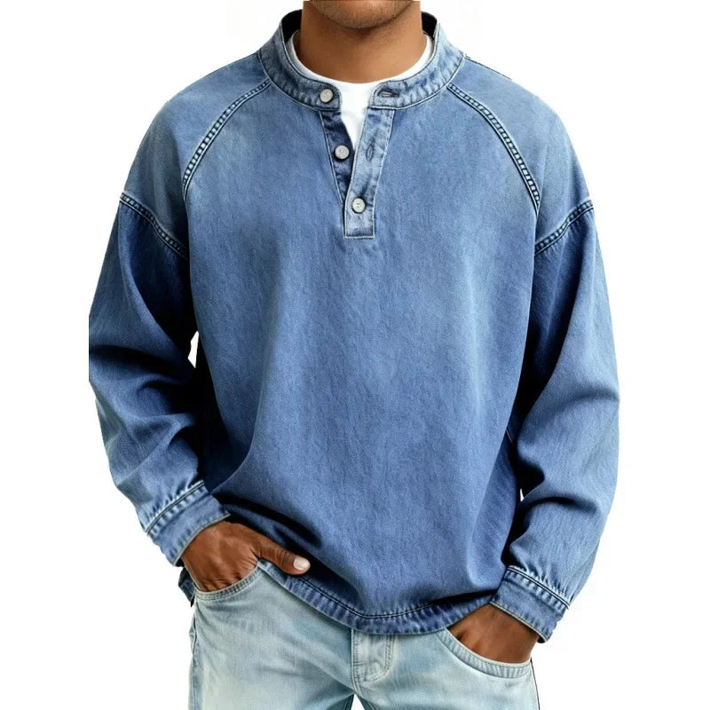 DENIM-LOOK HENLEY-SHIRT FÜR MÄNNER