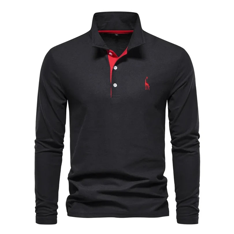 Herren-Langarm-Poloshirt mit klassischem Kragen und Stickdetail