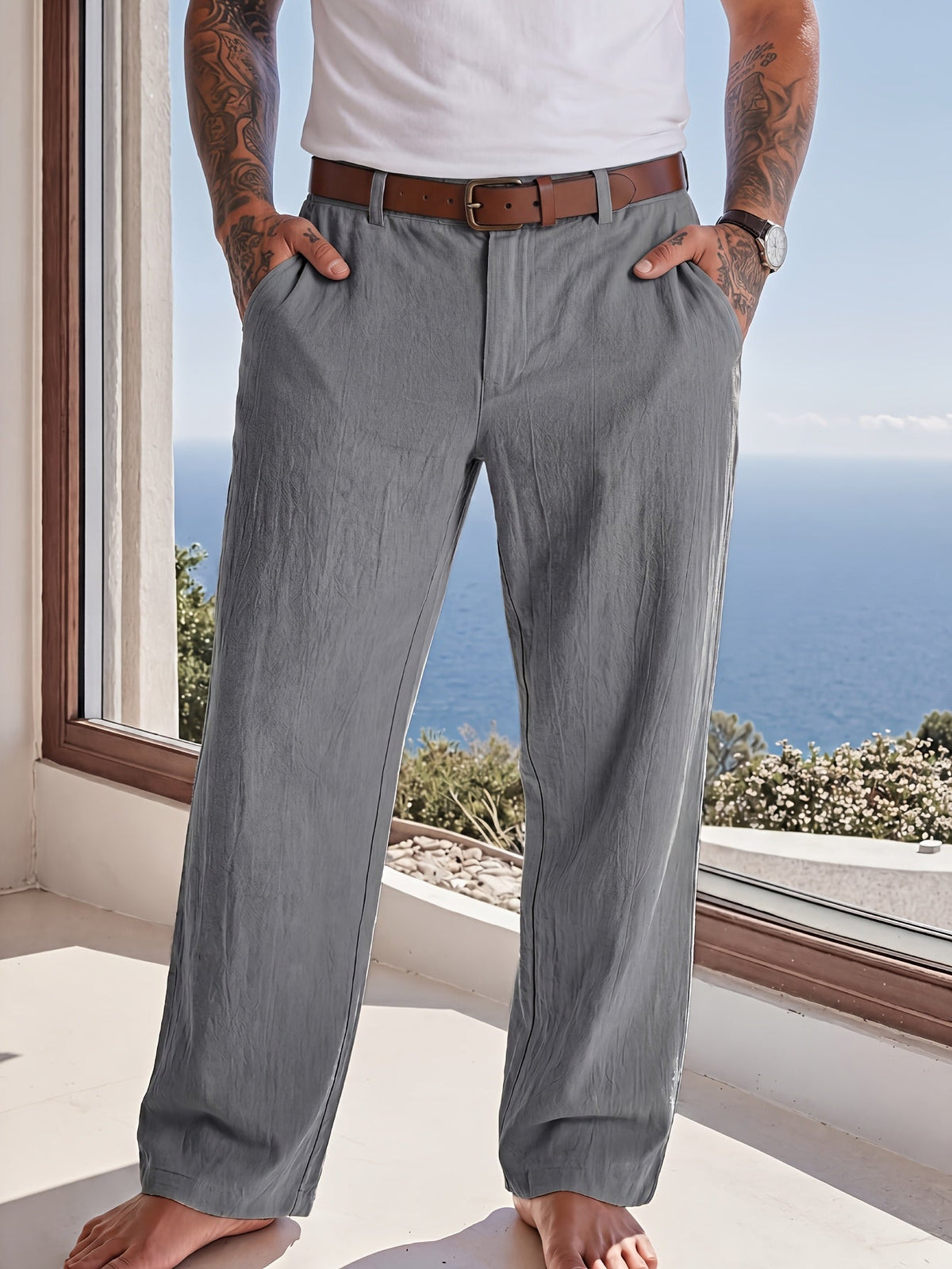 GEWEBTE LEINENHOSE FÜR HERREN