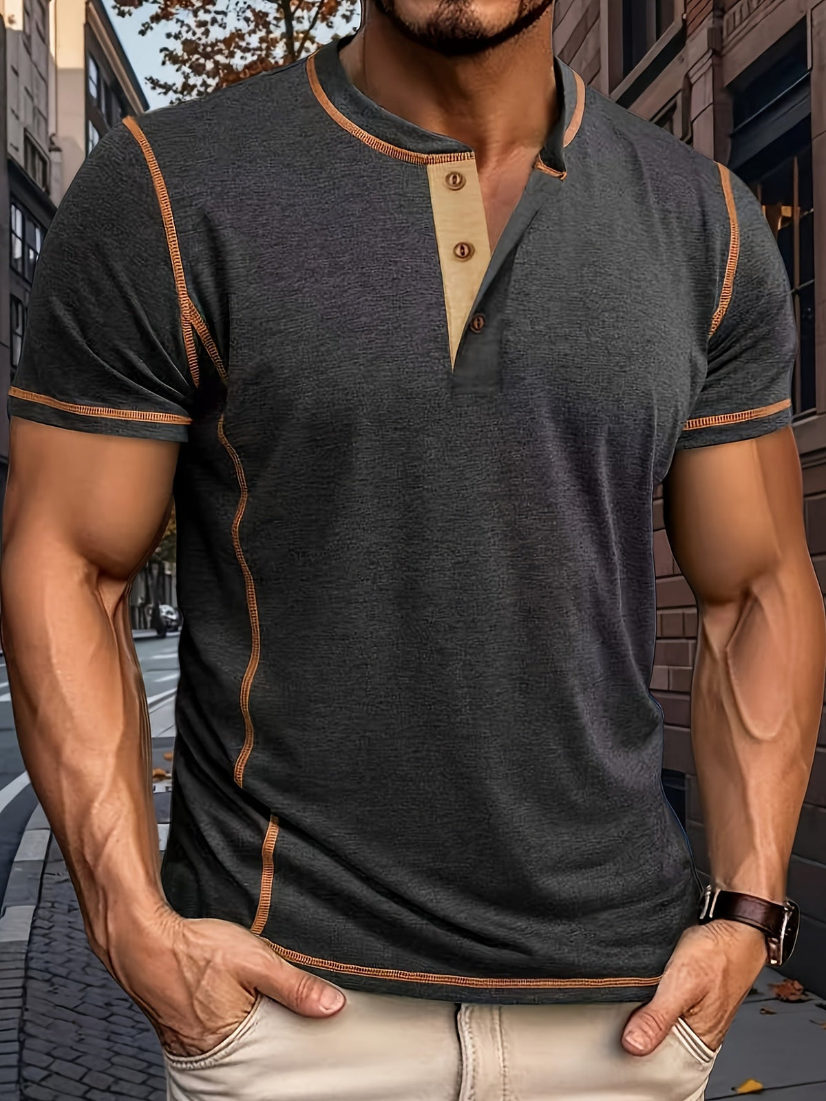FARBBLOCK HENLEY-SHIRT FÜR HERREN