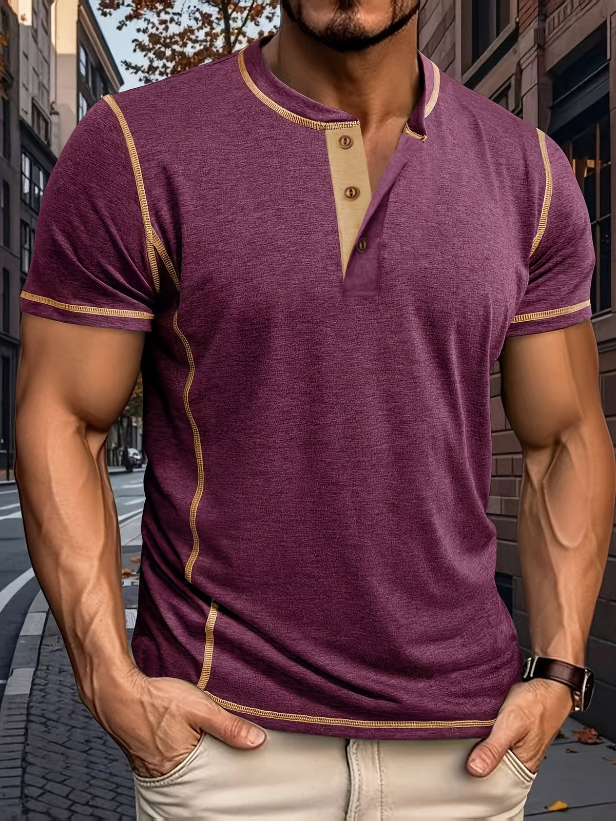 FARBBLOCK HENLEY-SHIRT FÜR HERREN