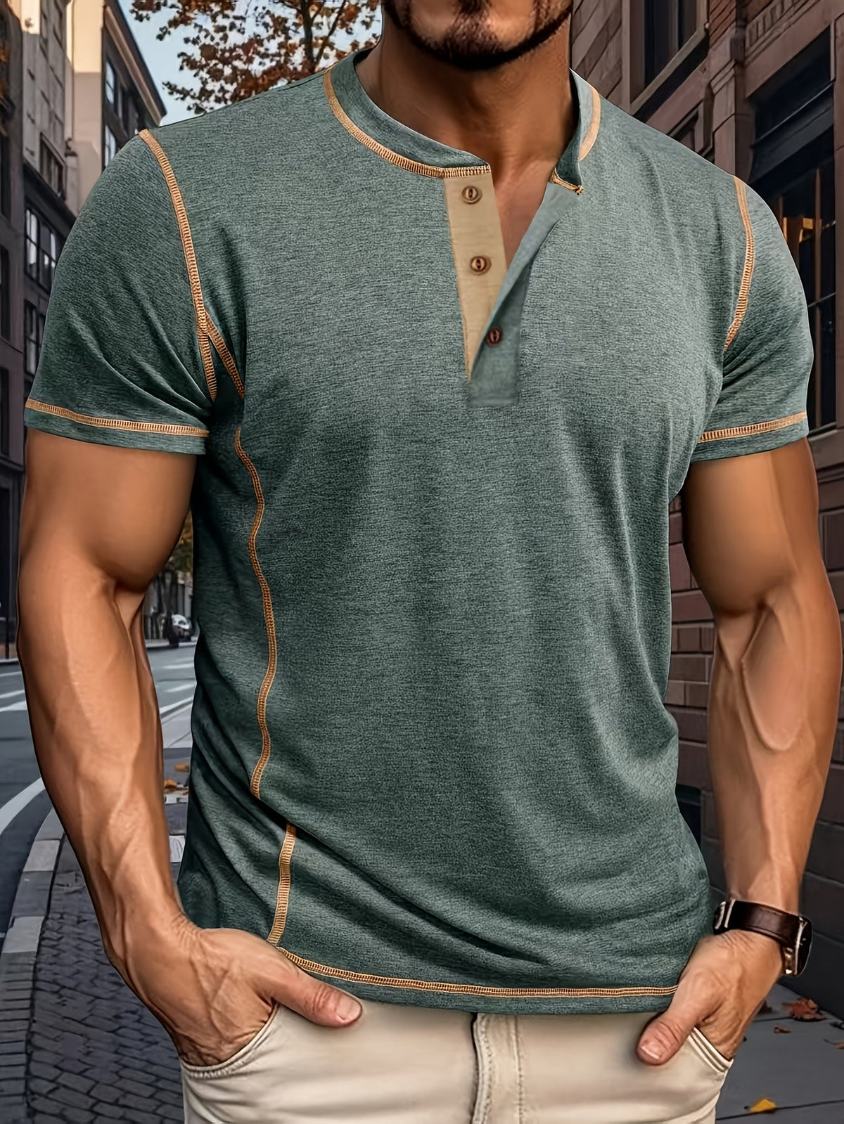 FARBBLOCK HENLEY-SHIRT FÜR HERREN