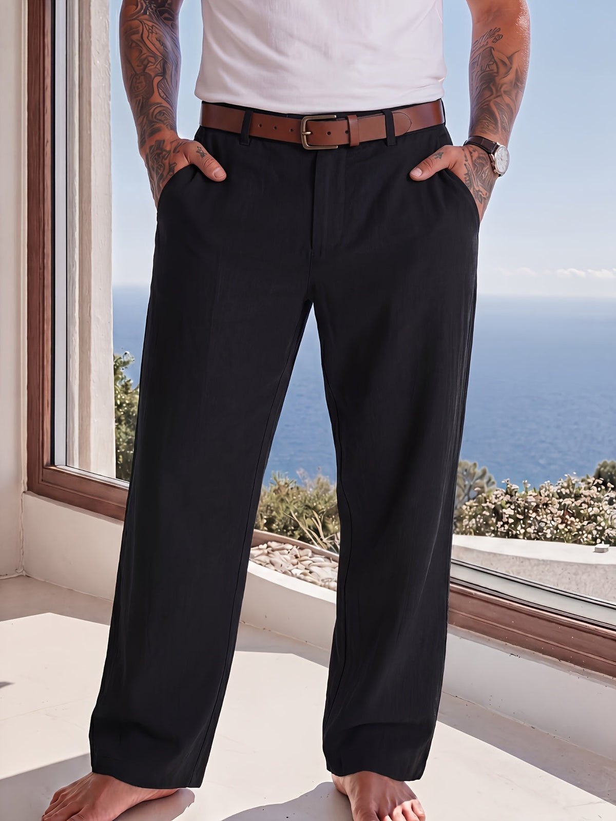 GEWEBTE LEINENHOSE FÜR HERREN