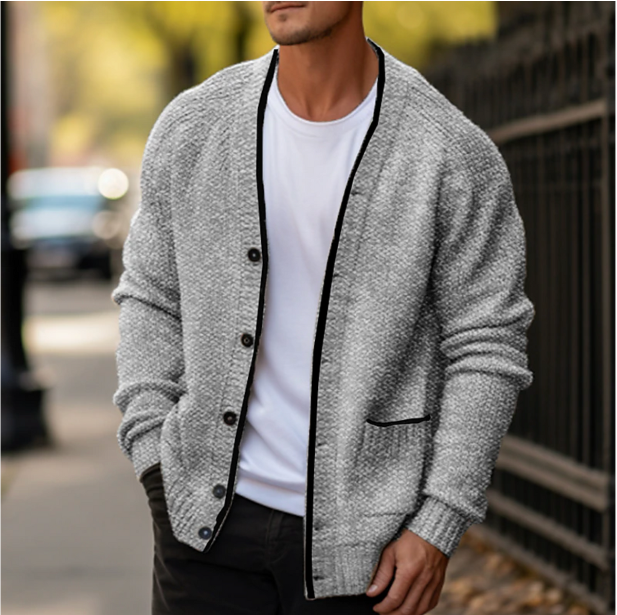 Men's Button Front Cardigan for Autumn and Winter
