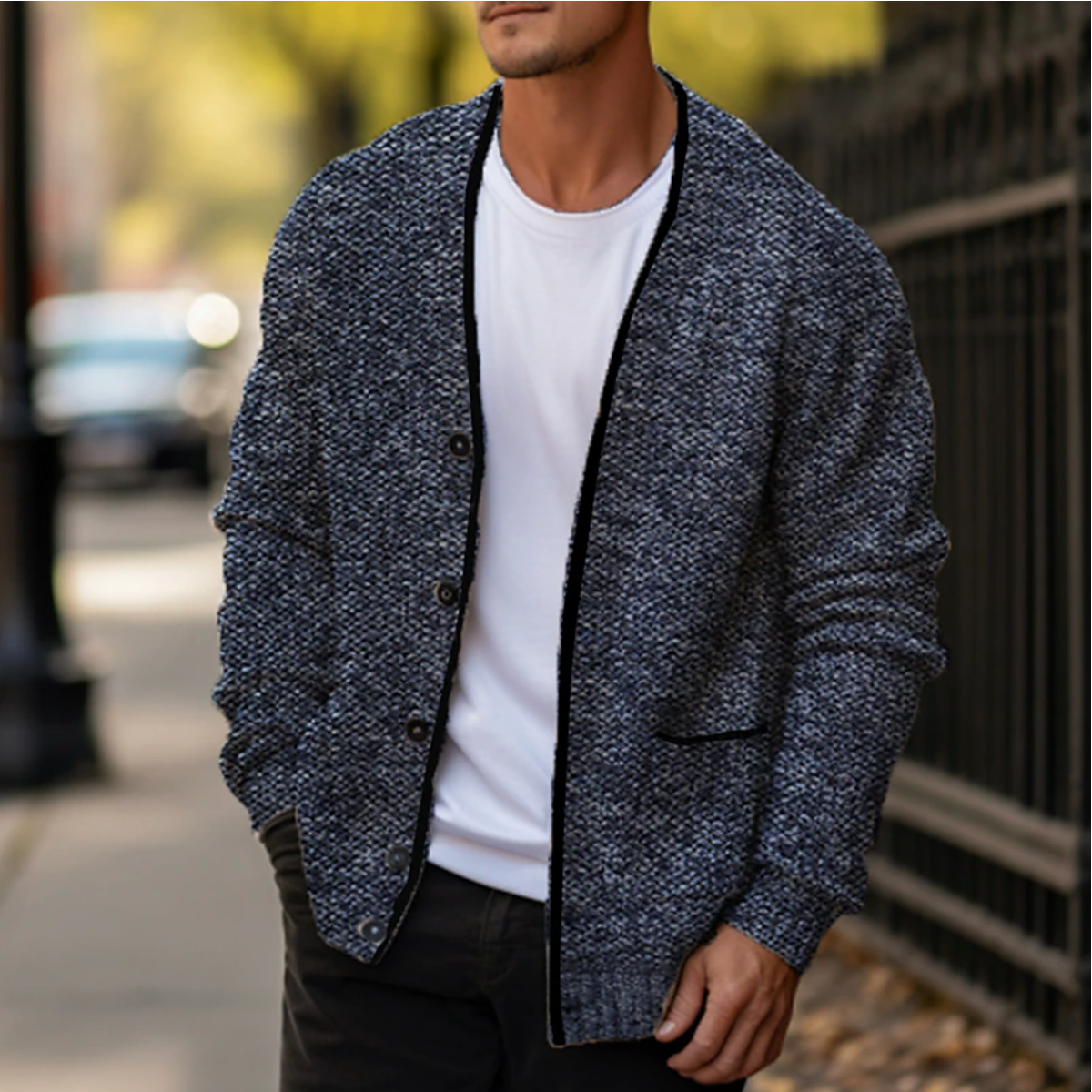 Men's Button Front Cardigan for Autumn and Winter