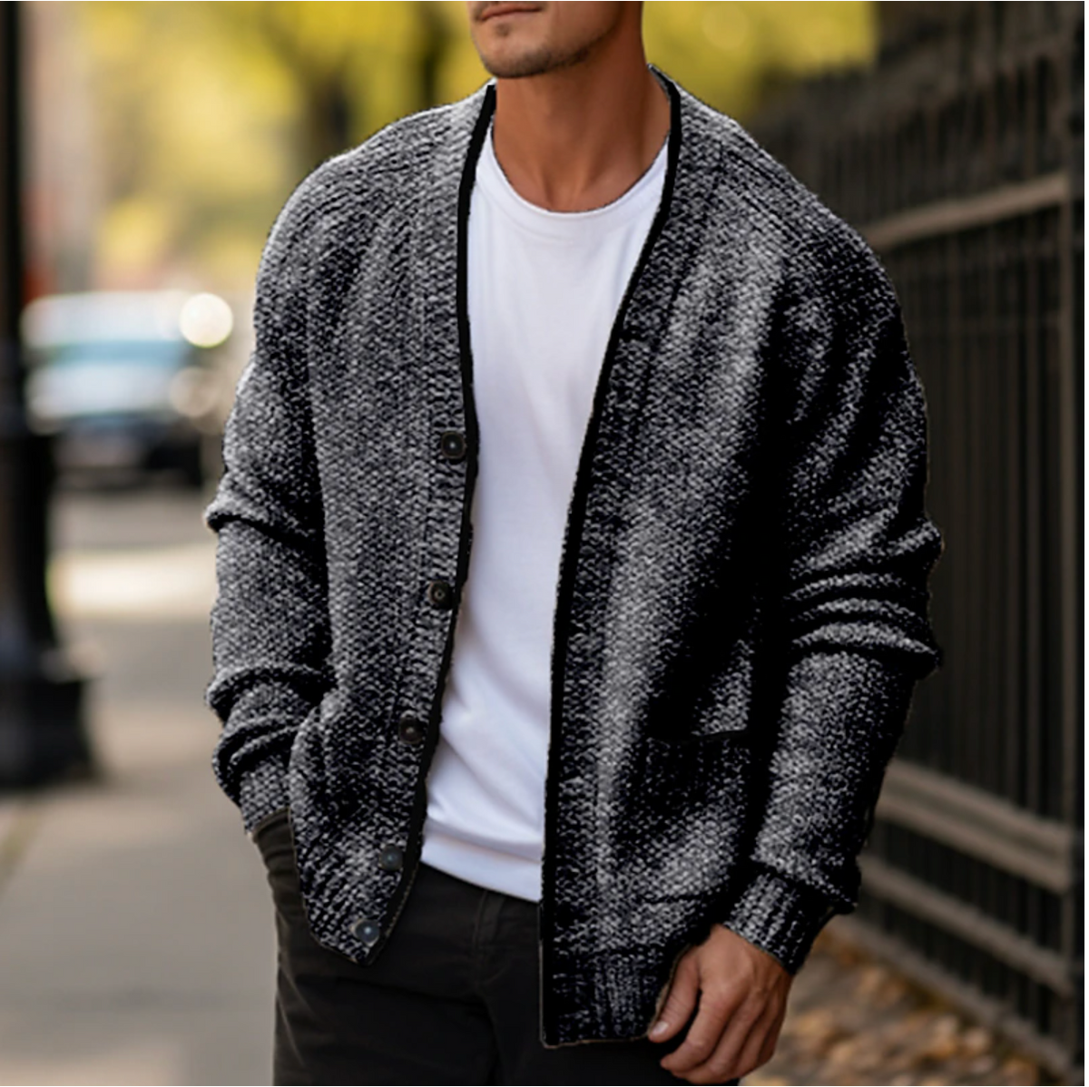 Men's Button Front Cardigan for Autumn and Winter