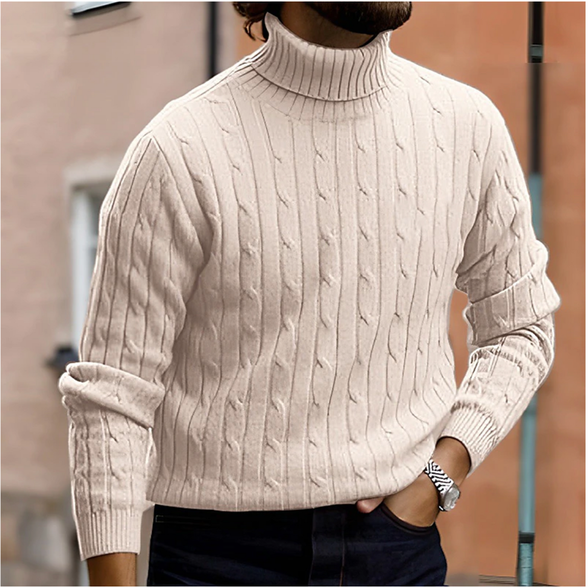 Men's Cable Knit Roll Neck Jumper