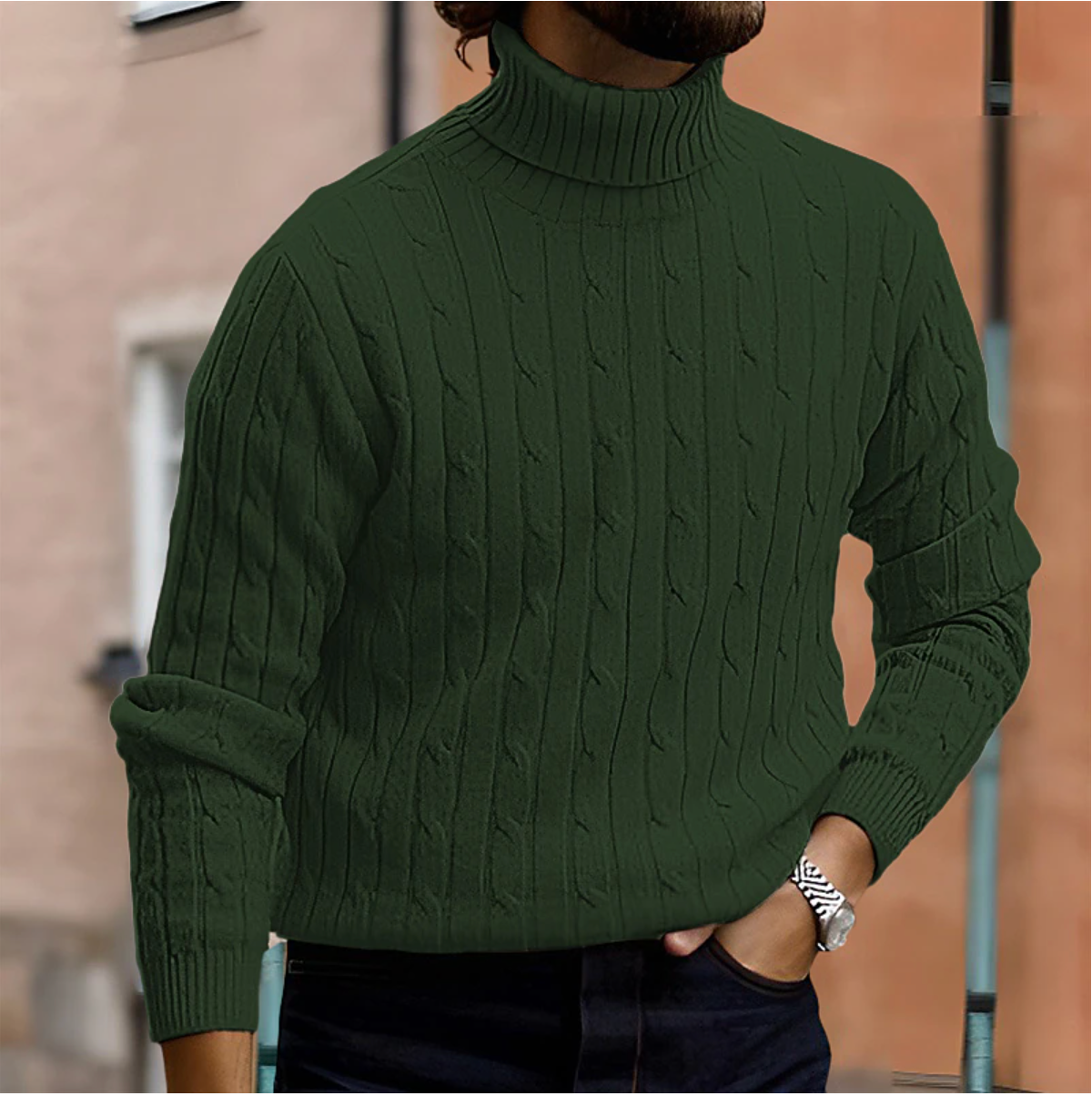 Men's Cable Knit Roll Neck Jumper
