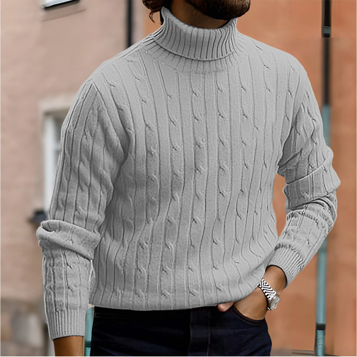 Men's Cable Knit Roll Neck Jumper