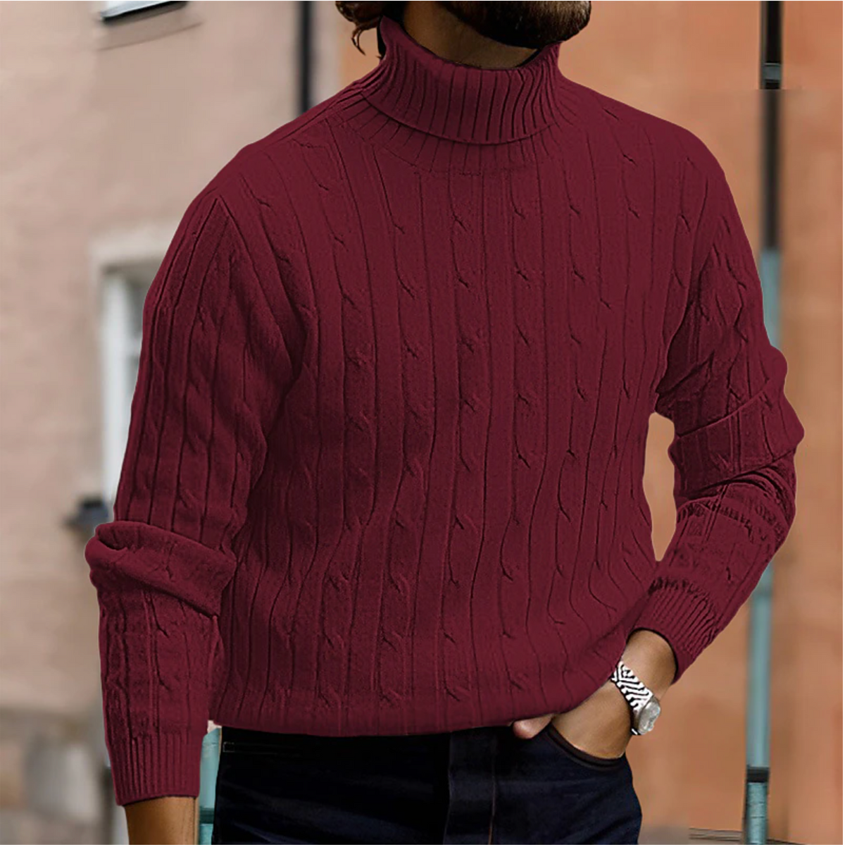 Men's Cable Knit Roll Neck Jumper