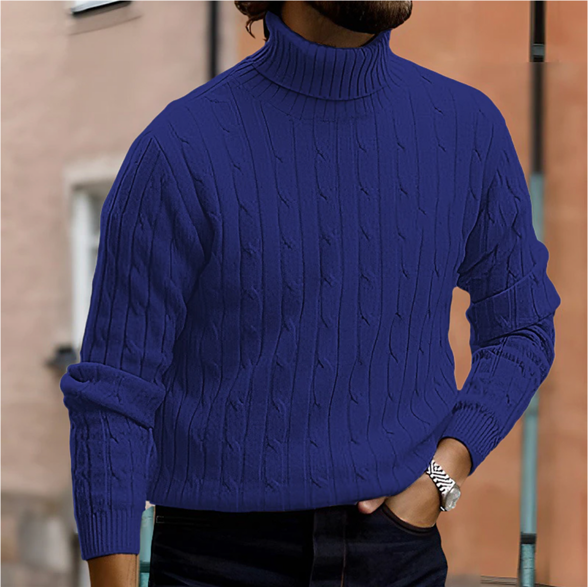 Men's Cable Knit Roll Neck Jumper