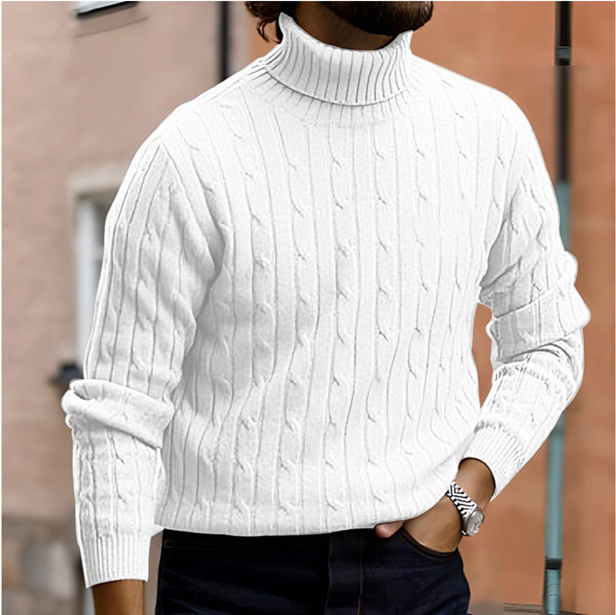 Men's Cable Knit Roll Neck Jumper