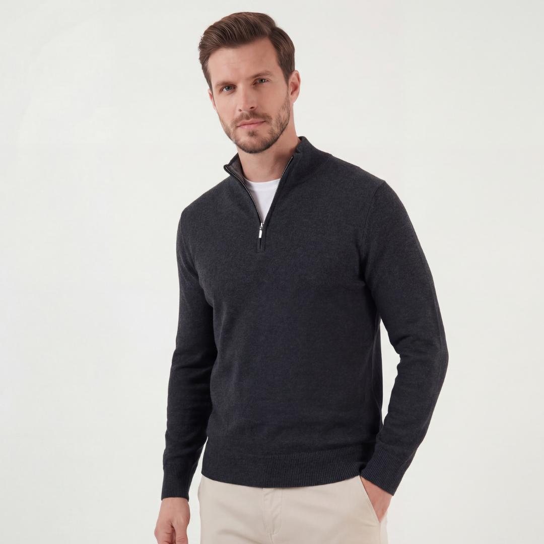 Men's Charcoal Quarter Zip Jumper for Layering
