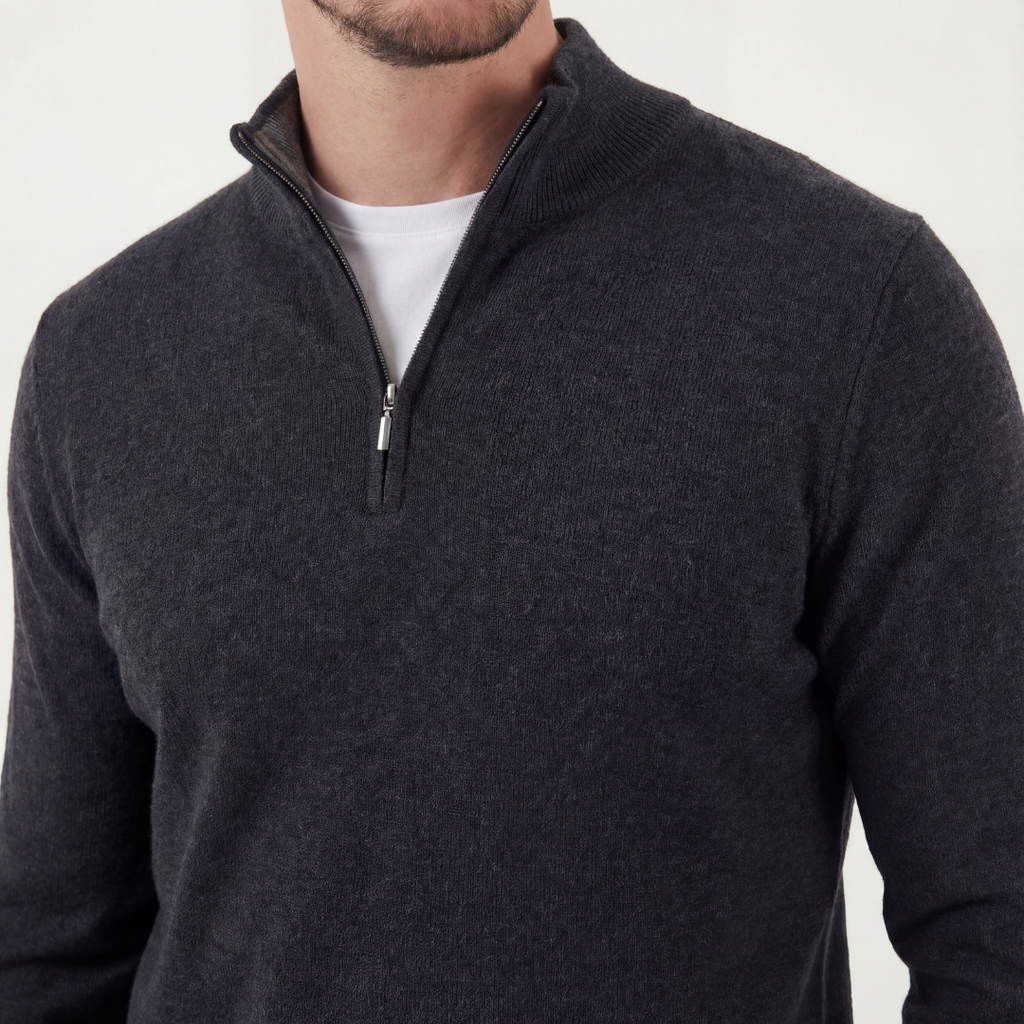 Men's Charcoal Quarter Zip Jumper for Layering
