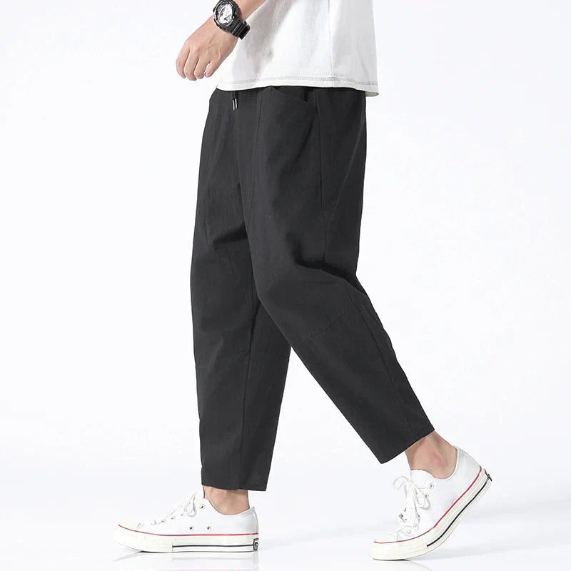 Men's Cropped Drawstring Loose Fit Trousers