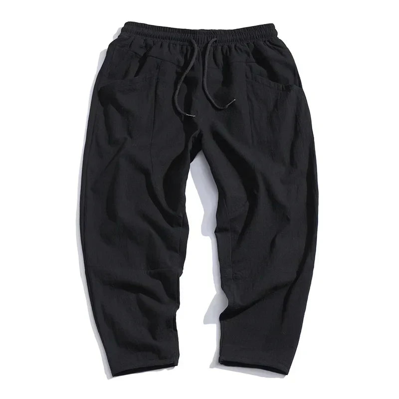 Men's Cropped Drawstring Loose Fit Trousers