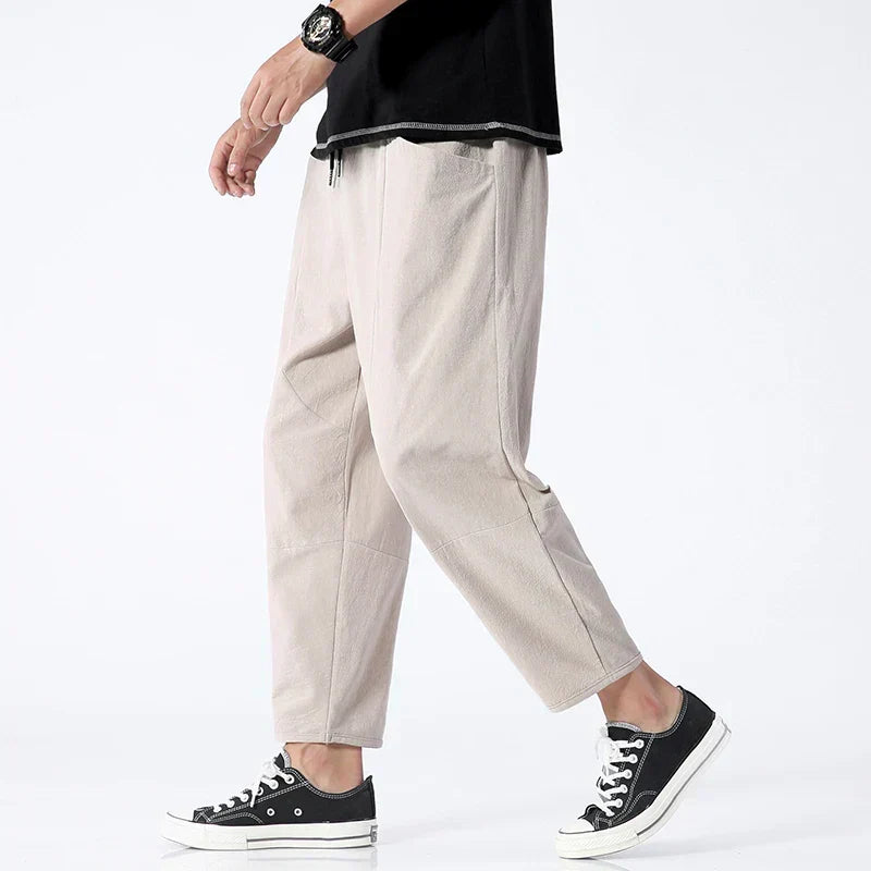 Men's Cropped Drawstring Loose Fit Trousers