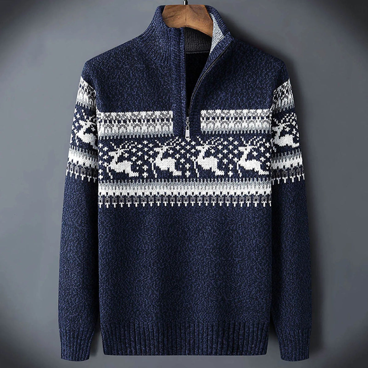 Men's Fair Isle Quarter Zip Jumper for Autumn and Winter