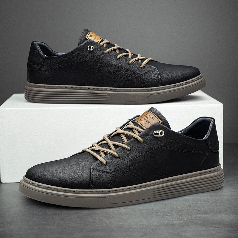 Men's Faux Leather Lace Up Cushioned Trainers