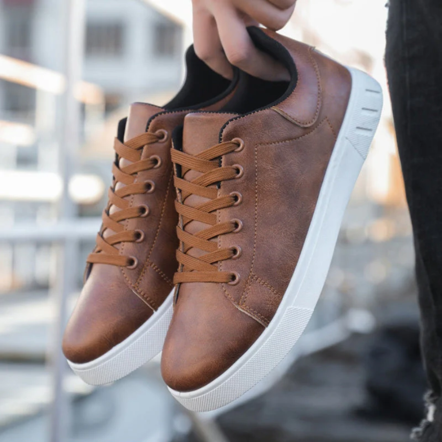 Men's Faux Leather Low Top Trainers