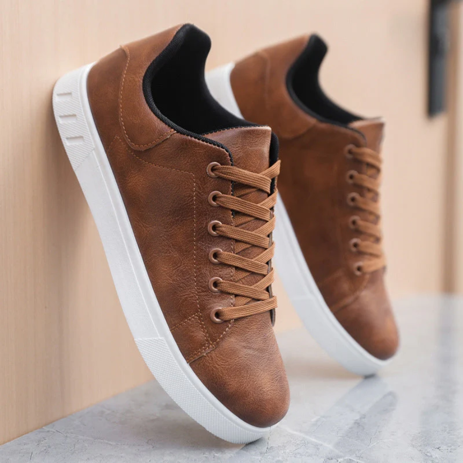 Men's Faux Leather Low Top Trainers