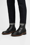 Men's Lace Up Cushioned Leather Look Ankle Boots