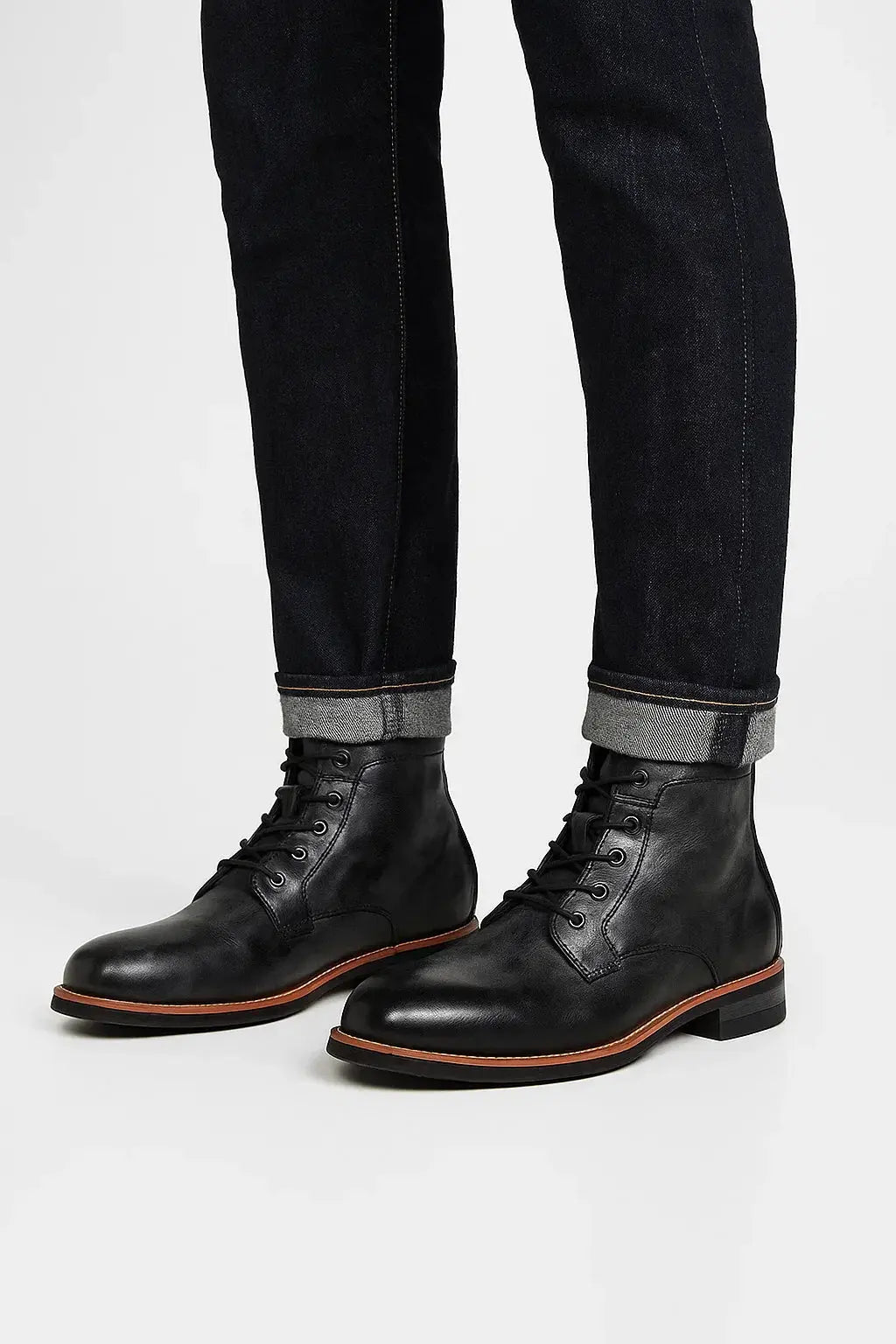 Men's Lace Up Cushioned Leather Look Ankle Boots