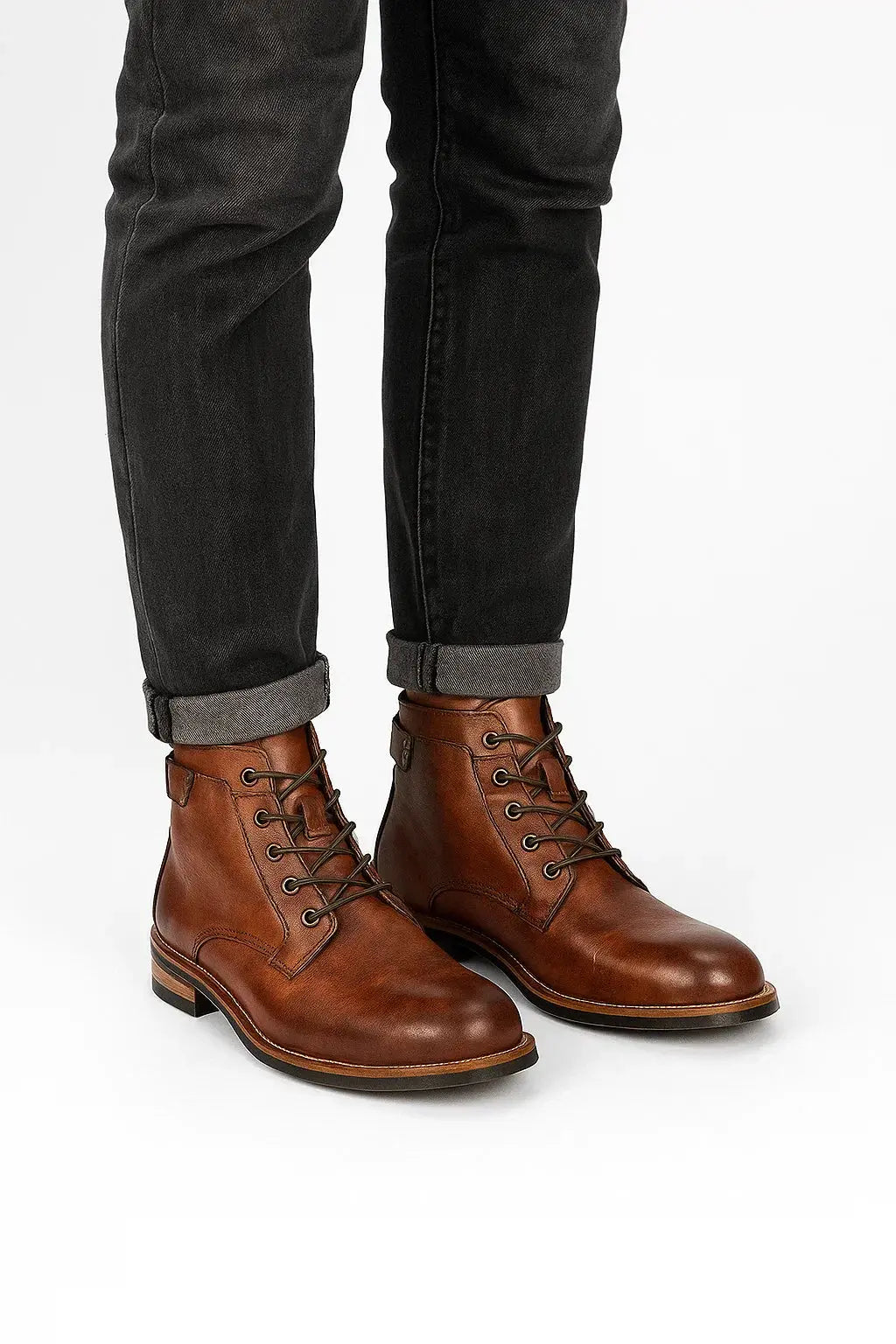 Men's Lace Up Cushioned Leather Look Ankle Boots