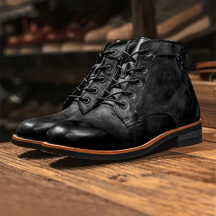 Men's Lace Up Cushioned Leather Look Ankle Boots