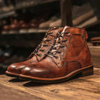 Men's Lace Up Cushioned Leather Look Ankle Boots