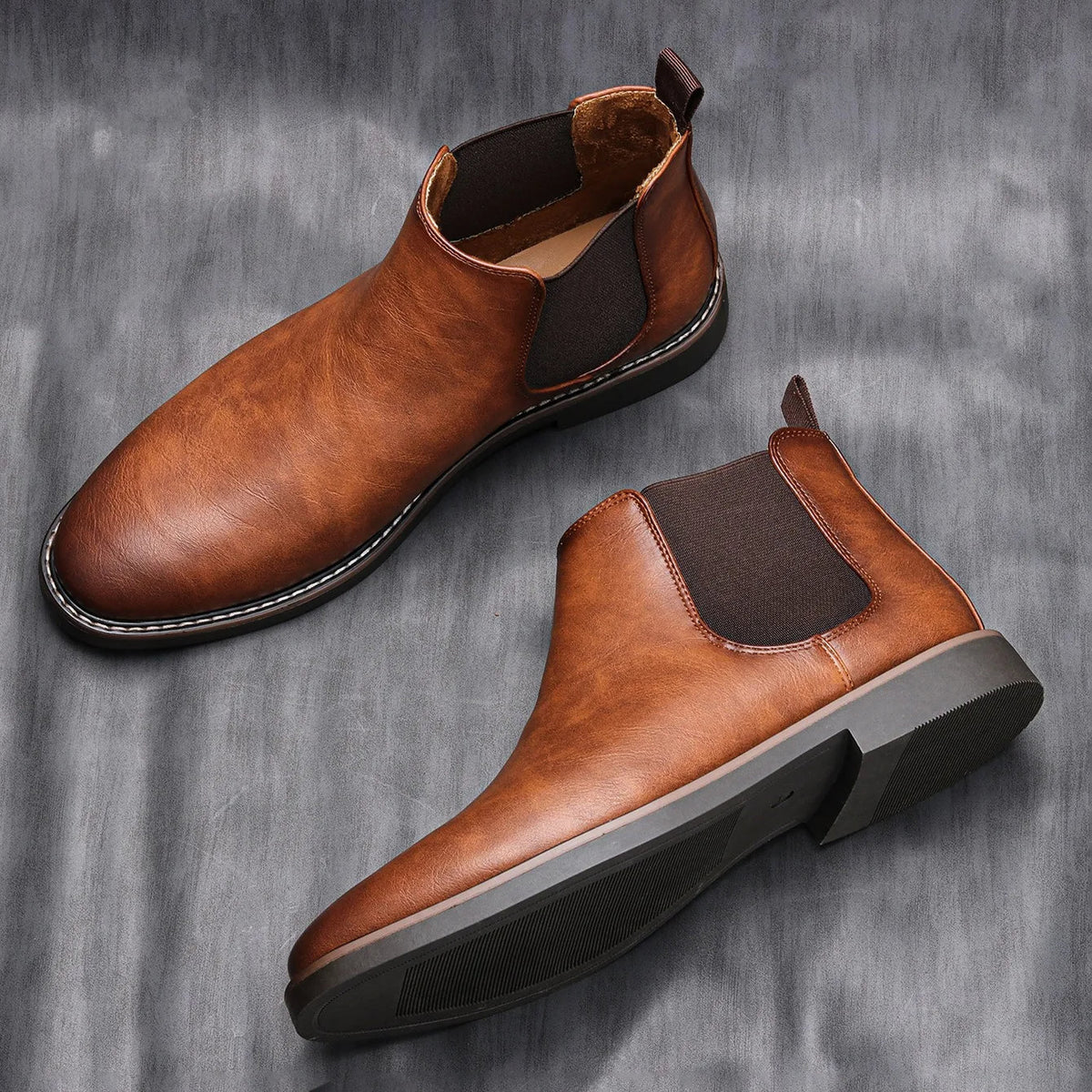 Men's Leather Look Ankle Boots for Autumn and Winter