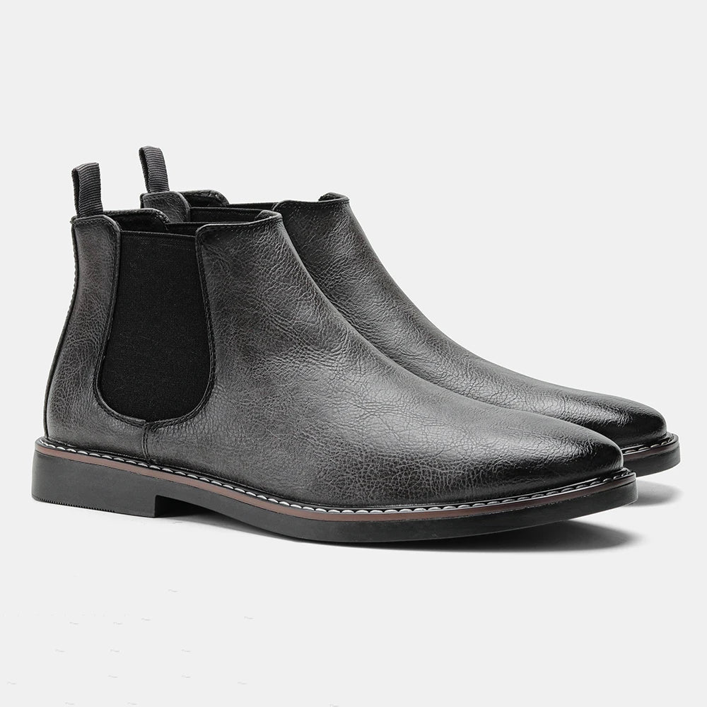 Men's Leather Look Ankle Boots for Autumn and Winter