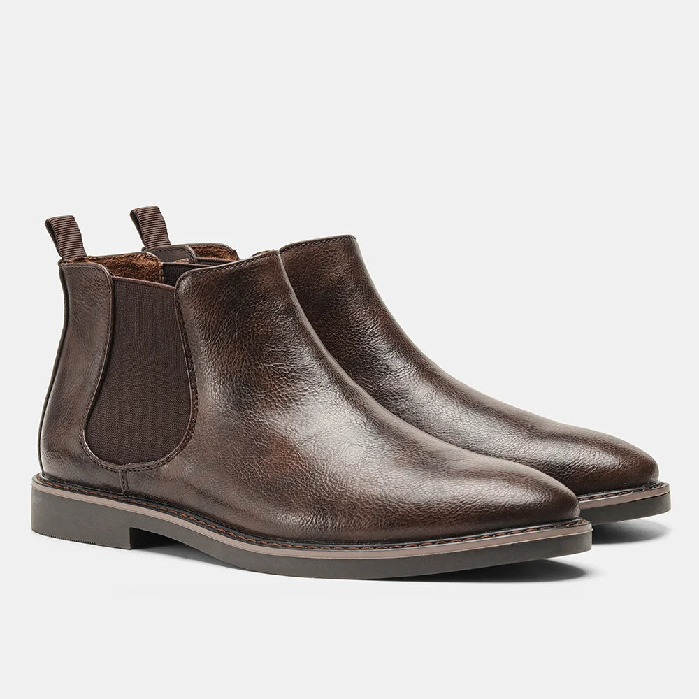 Men's Leather Look Ankle Boots for Autumn and Winter