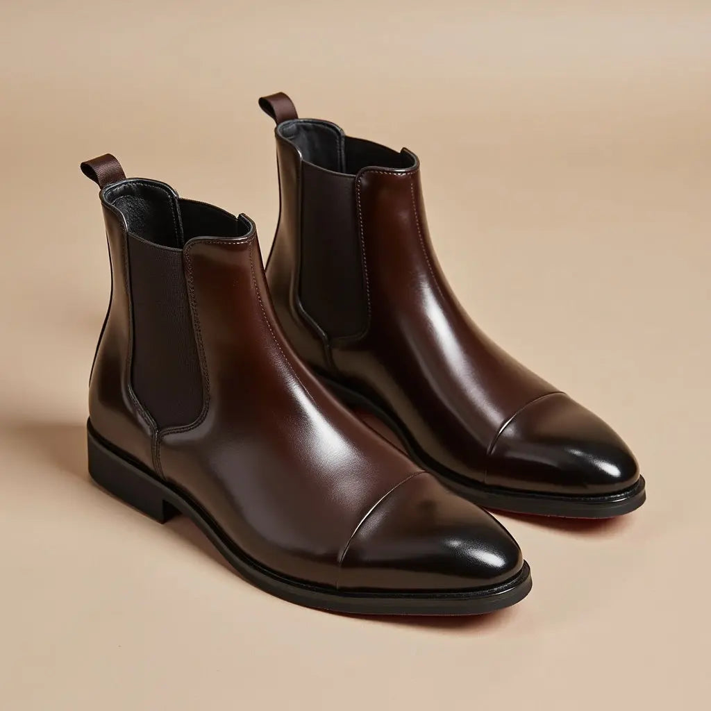 Men's Leather Look Cushioned Chelsea Boots