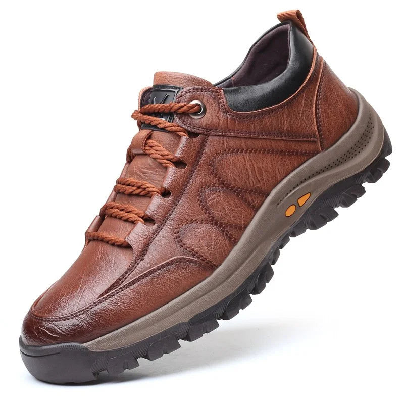 Men's Leather Look Lace Up Comfort Trainers