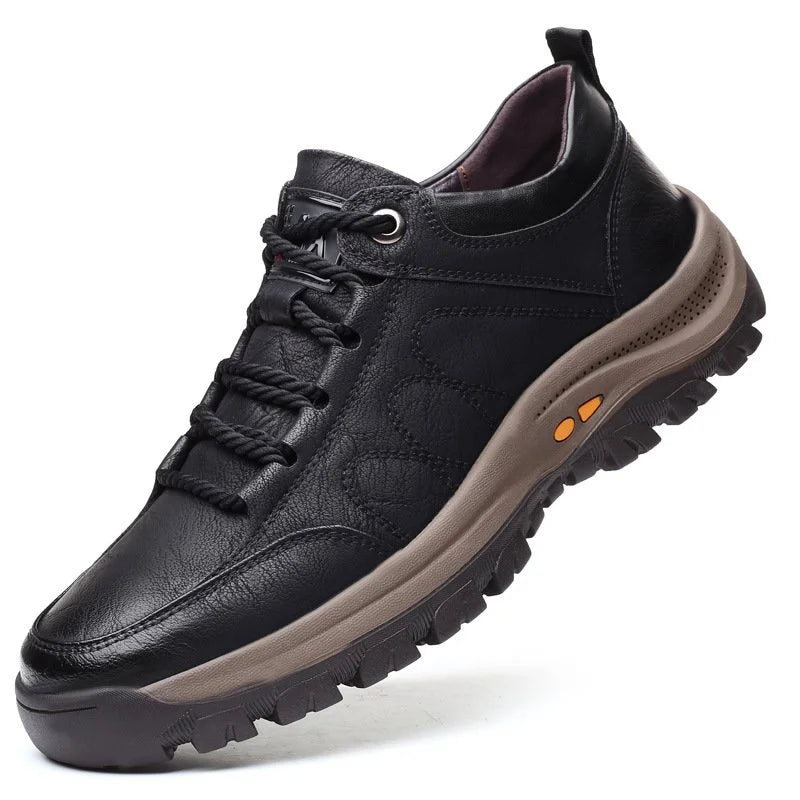 Men's Leather Look Lace Up Comfort Trainers