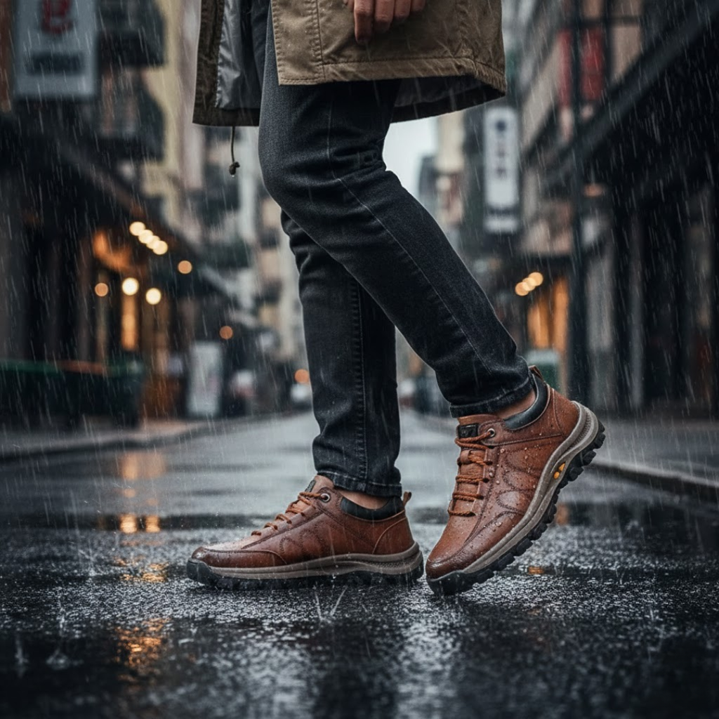 Men's Leather Look Lace Up Comfort Trainers