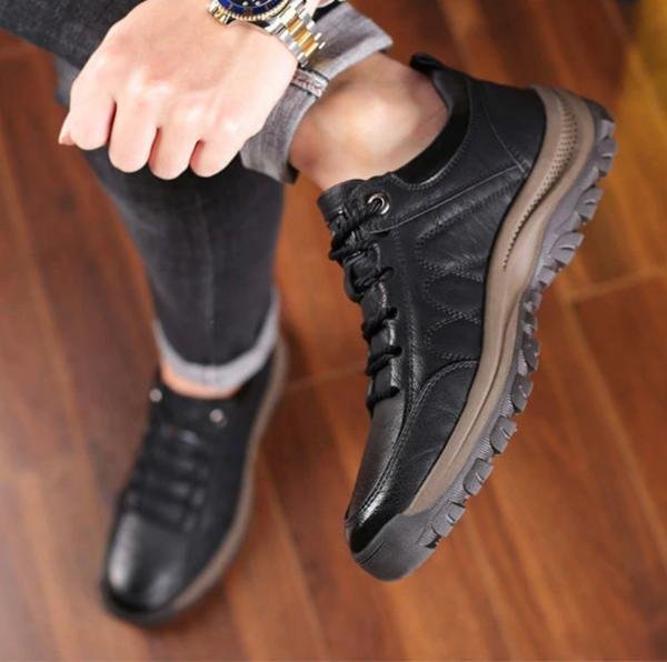 Men's Leather Look Lace Up Comfort Trainers